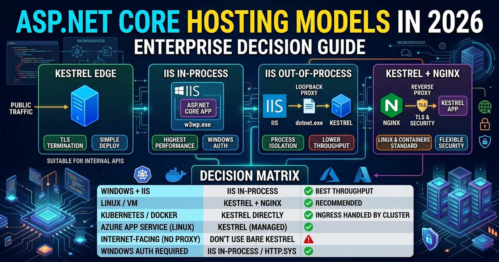 ASP.NET Core Hosting Models in 2026: Kestrel vs IIS In-Process vs IIS Out-of-Process vs Nginx — Enterprise Decision Guide