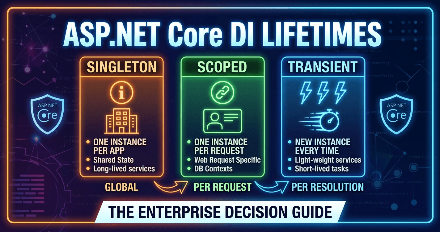 ASP.NET Core DI Lifetimes: Singleton vs. Scoped vs. Transient — Enterprise Decision Guide