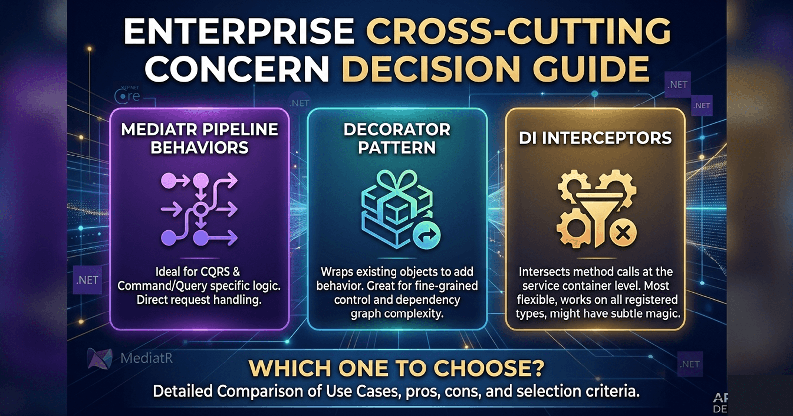 MediatR Pipeline Behaviors vs Decorator Pattern vs DI Interceptors in ASP.NET Core: Enterprise Cross-Cutting Concern Decision Guide