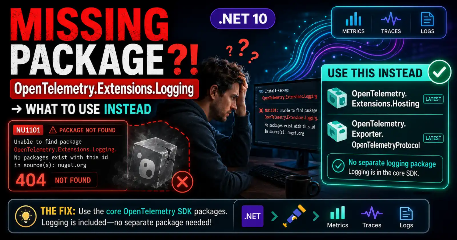 OpenTelemetry.Extensions.Logging in .NET: Why the NuGet Package Is Missing and What to Use Instead