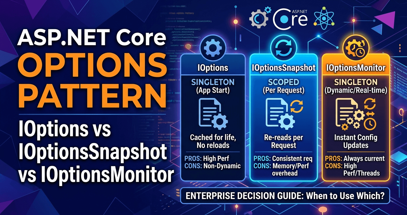 ASP.NET Core Options Pattern: IOptions vs IOptionsSnapshot vs IOptionsMonitor — Enterprise Decision Guide