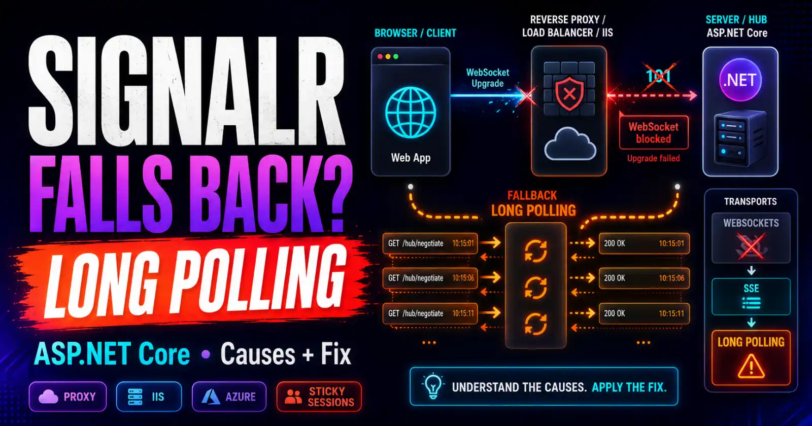 SignalR Falls Back to Long Polling in ASP.NET Core: Causes and Fix