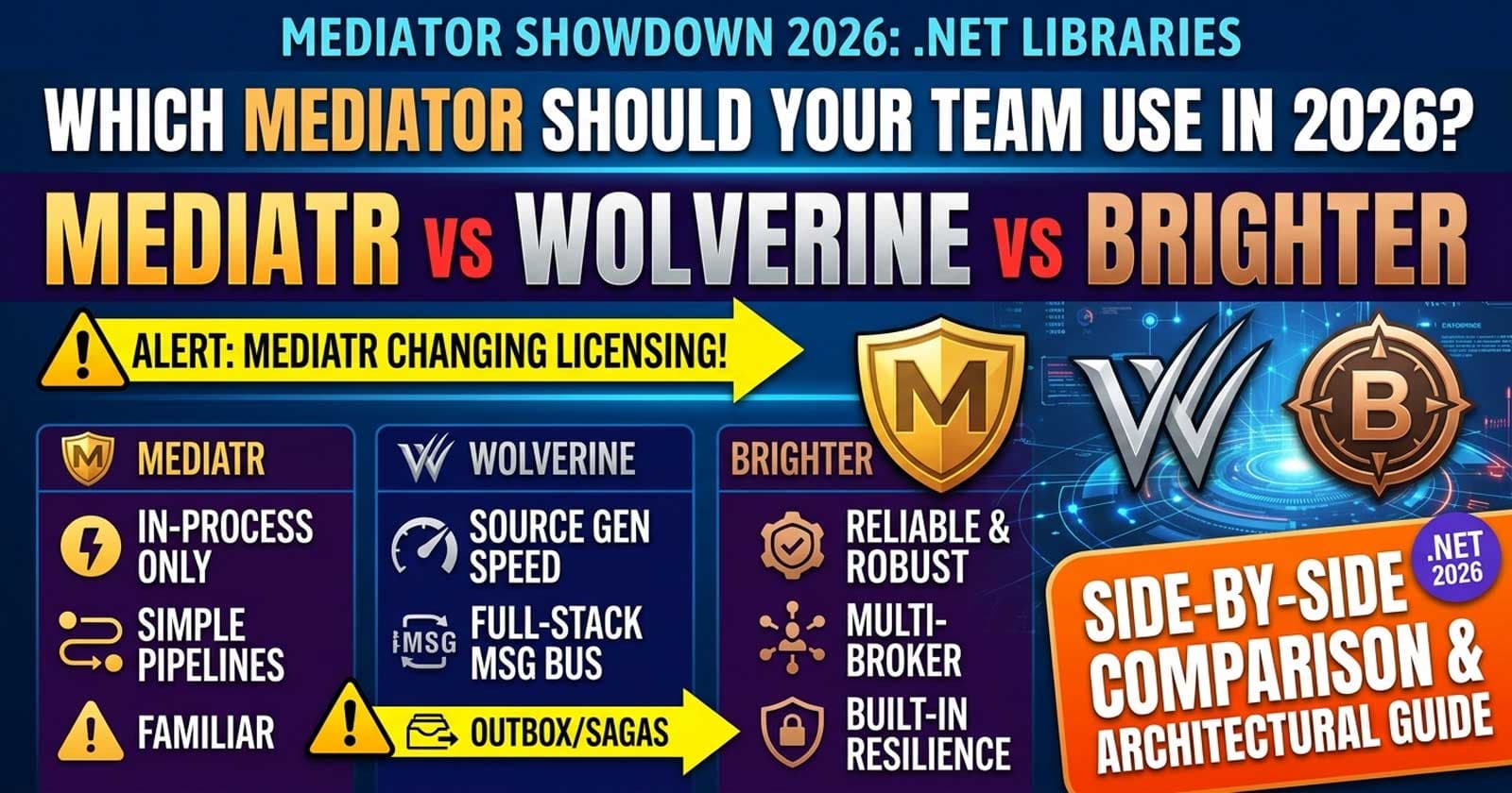 MediatR vs Wolverine vs Brighter in .NET: Which Mediator Should Your Team Use in 2026?
