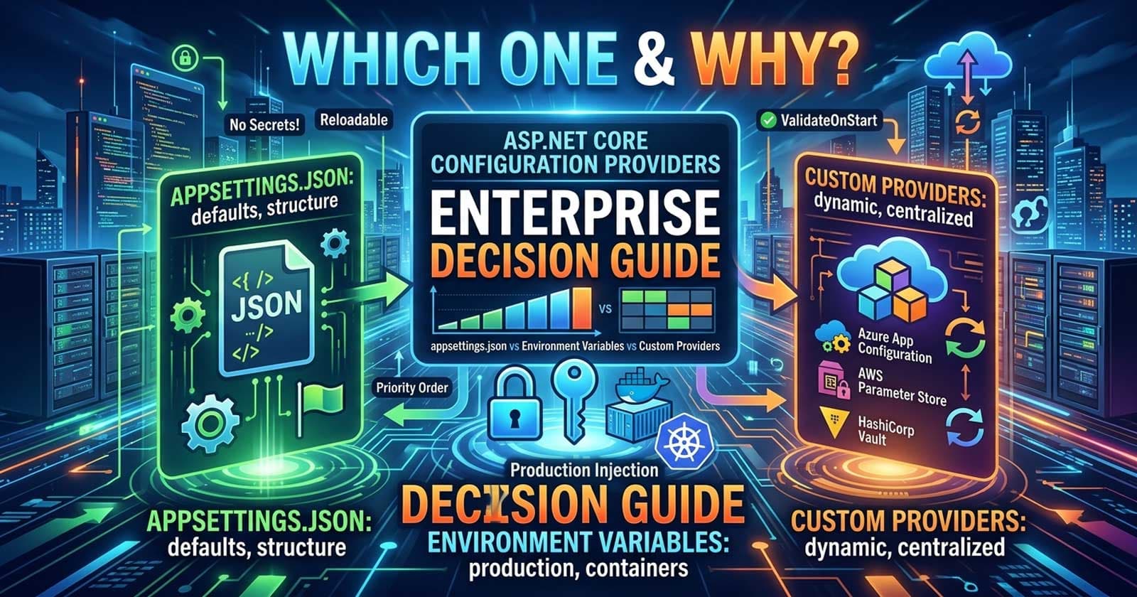 ASP.NET Core Configuration Providers in Enterprise APIs: appsettings.json vs Environment Variables vs Custom Providers — Enterprise Decision Guide