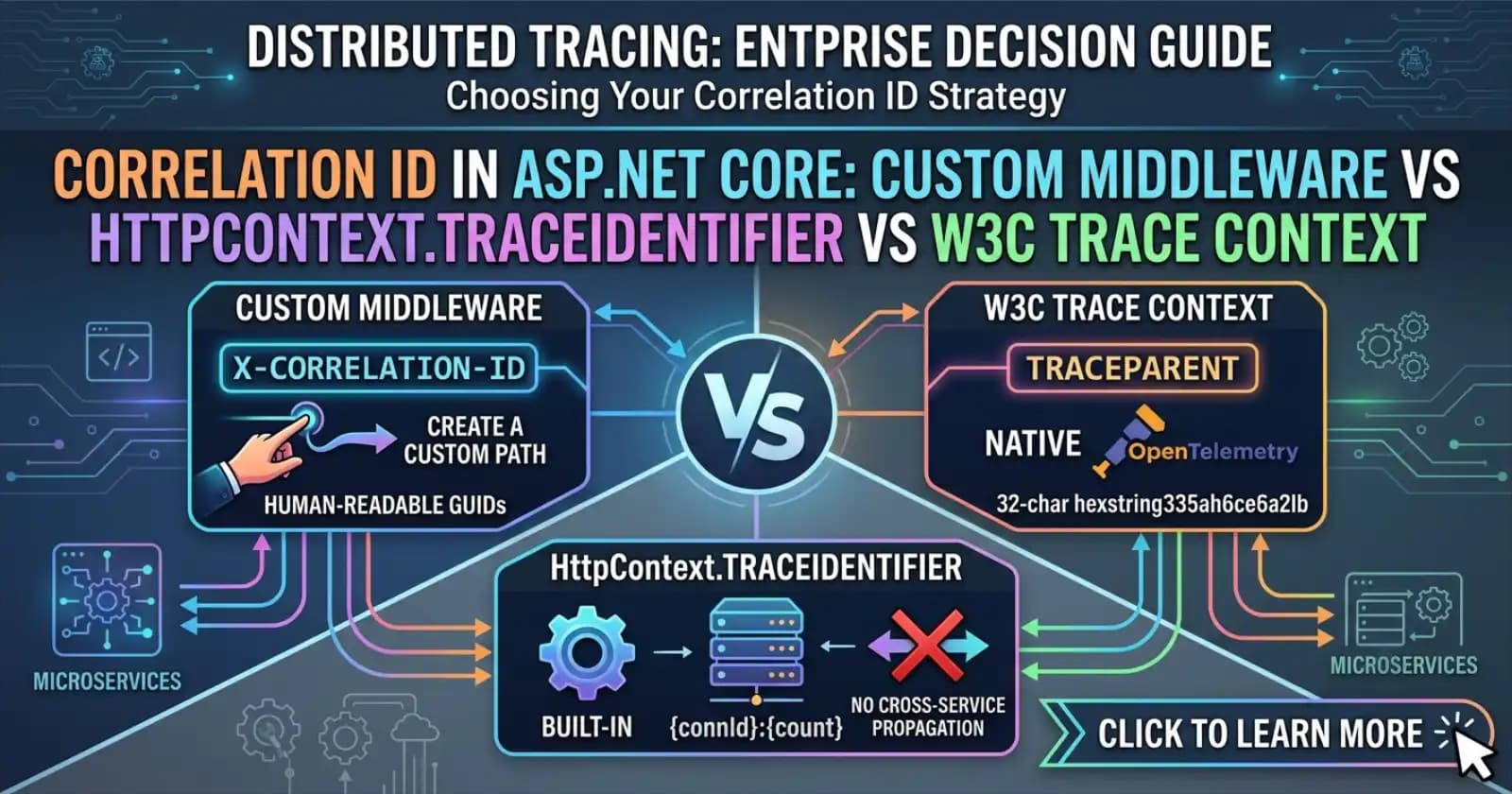 Correlation ID in ASP.NET Core: Custom Middleware vs HttpContext.TraceIdentifier vs W3C Trace Context — Enterprise Decision Guide