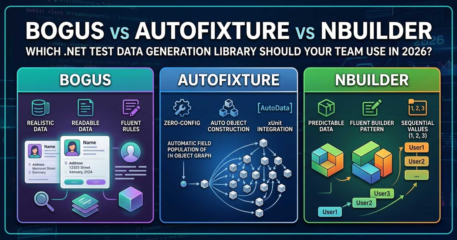 Bogus vs AutoFixture vs NBuilder in .NET: Which Test Data Generation Library Should Your Team Use in 2026?
