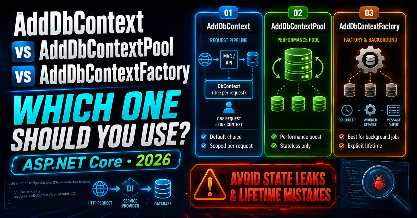 AddDbContext vs AddDbContextPool vs AddDbContextFactory in ASP.NET Core: Which to Use in 2026?